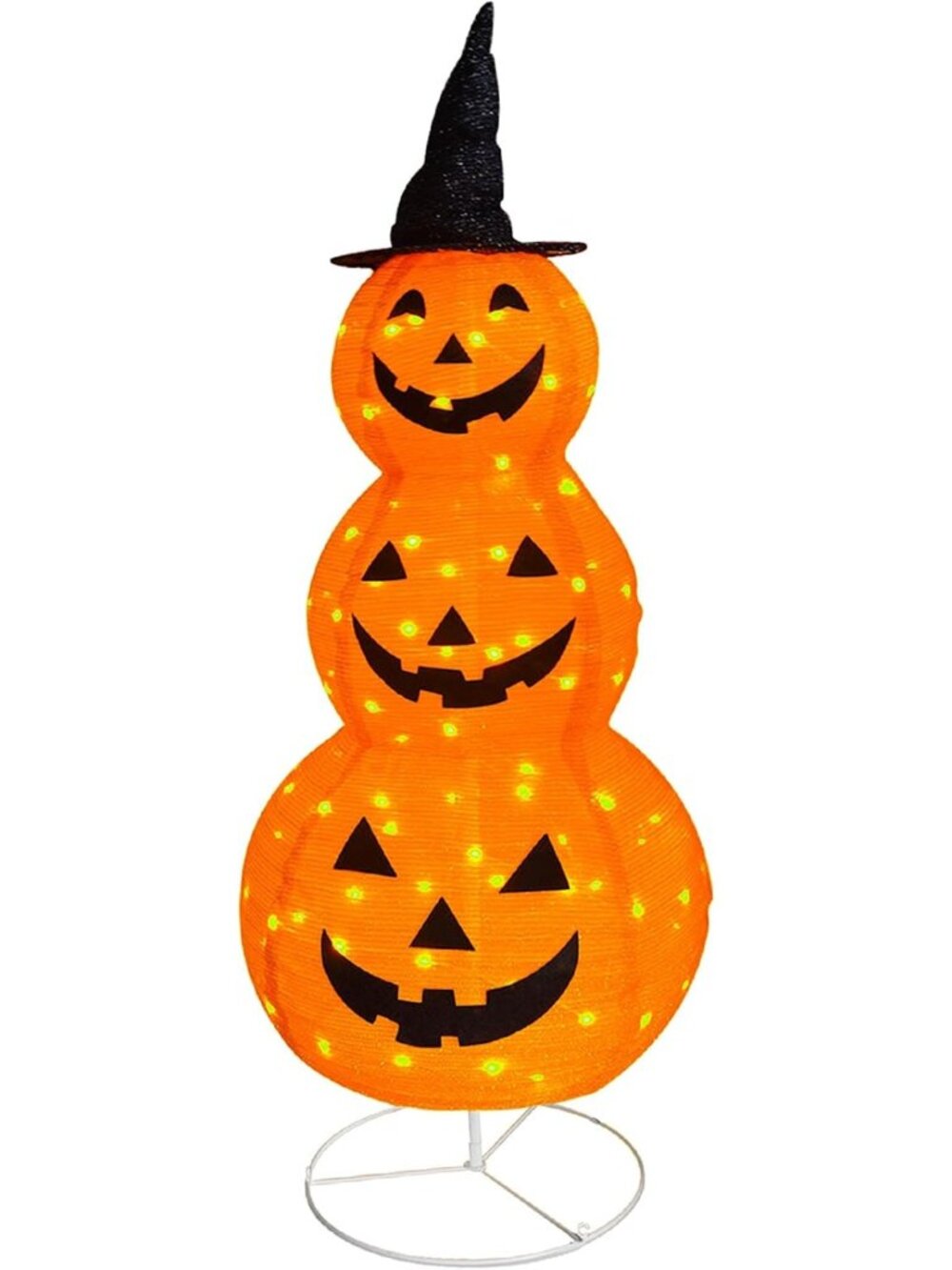 5FT Light Up Halloween Pumpkin Decoration with Hat - Collapsible Jack-o-Lantern